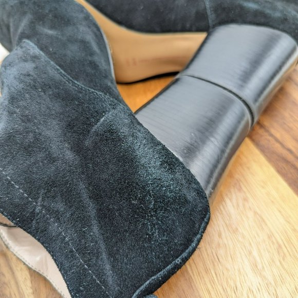 French Connection Dinah Ankle Booties 10 41 Black Suede Lace Up Block Heel Goth - Picture 9 of 13